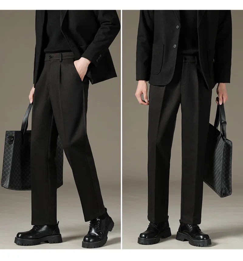 Men's Casual Straight-Leg Wool Trousers - American Style Commuting Pants Perfect for Fall/Winter 28-38