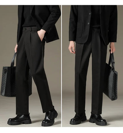 Men's Casual Straight-Leg Wool Trousers - American Style Commuting Pants Perfect for Fall/Winter 28-38