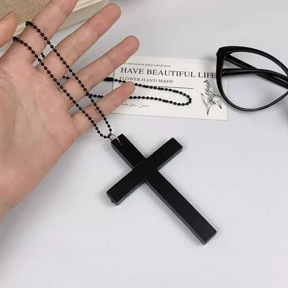 New Gothic Cool Y2K Wood Cross Pendants Necklaces Unisex Black White Red Hip Hop Charm Chain Choker Necklace Fashion Jewelry