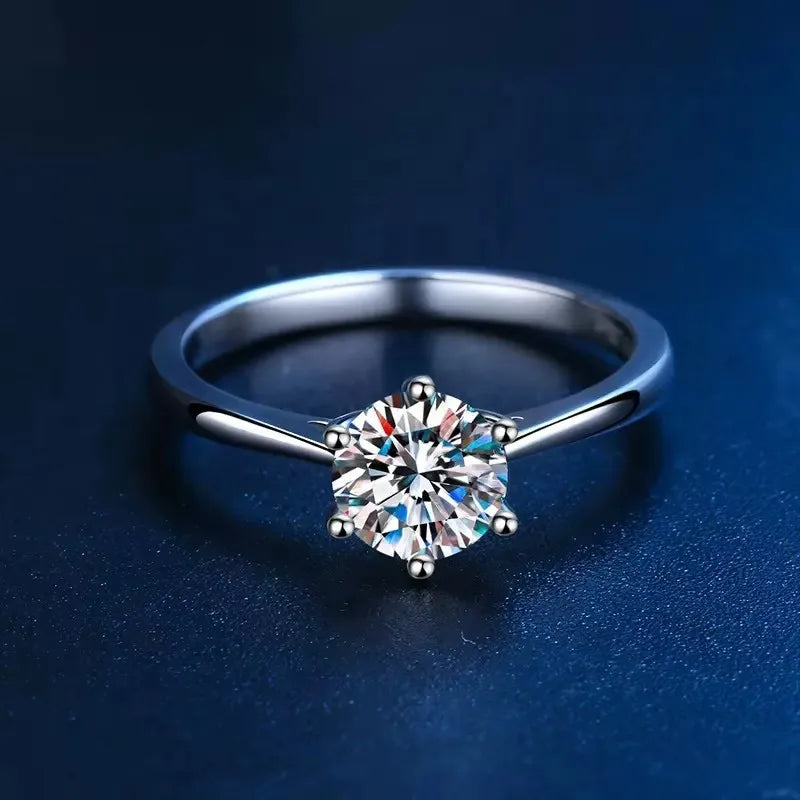 0.3ct 4mm Moissanite Diamond Ring for Women S925 Sterling Silver with Gold Plated Eternity Band Wedding Party Jewelry