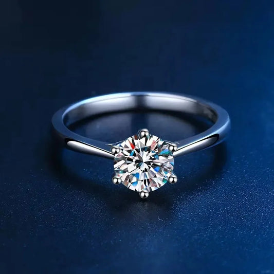0.3ct 4mm Moissanite Diamond Ring for Women S925 Sterling Silver with Gold Plated Eternity Band Wedding Party Jewelry