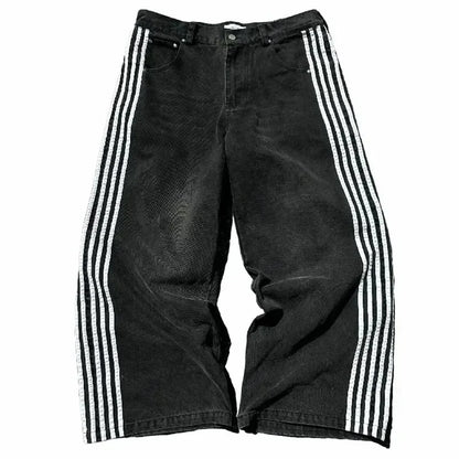 American Harajuku Style Baggy Jeans Y2K Streetwear Striped Denim Pant Men Women Casual Wide Leg Trousers Trendy High Street Pant
