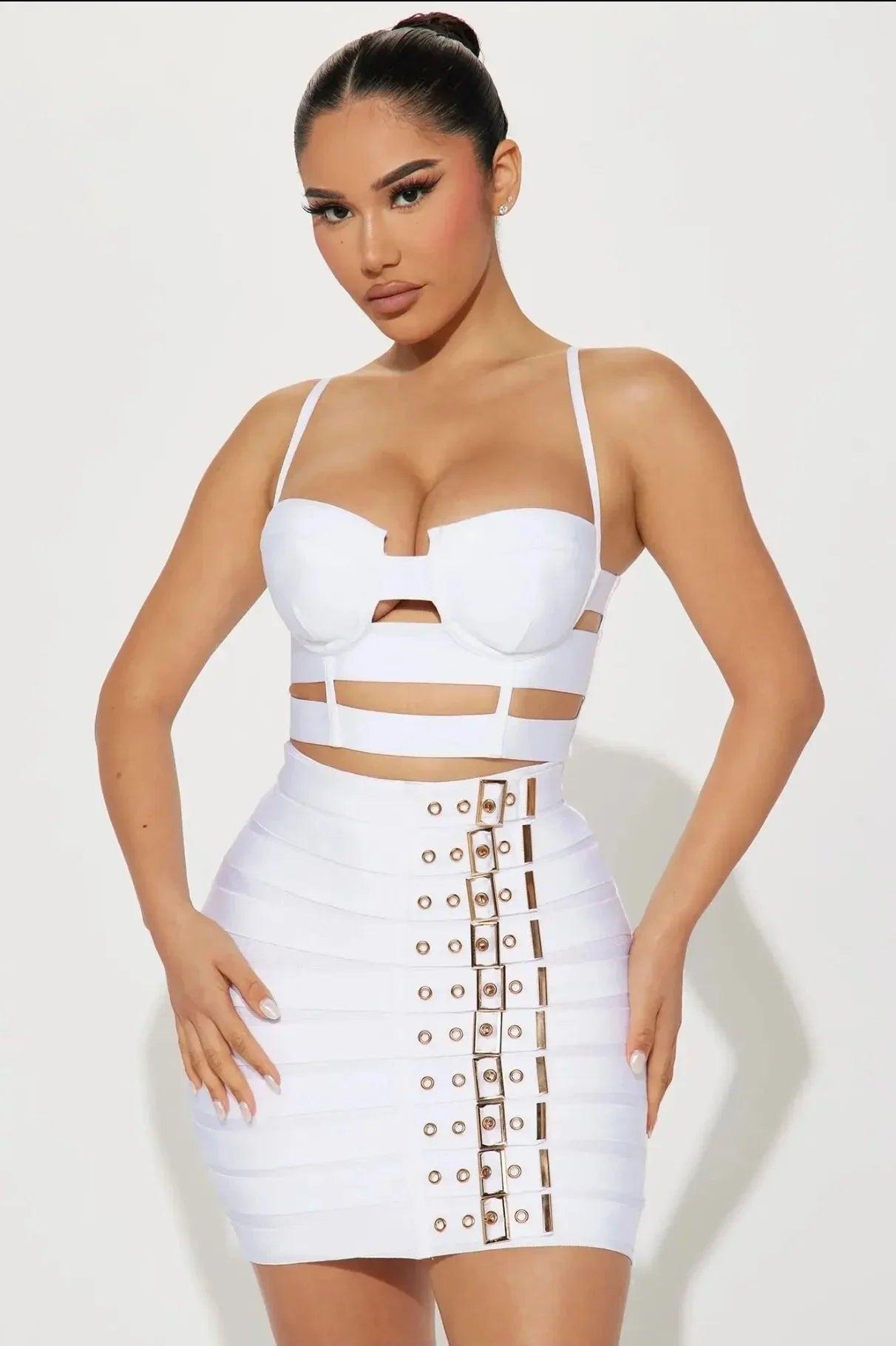 High Quality Women Sexy Bandage Tops Fashion Pencil Skirts Set Nightclub Party Celebrate Women's Set