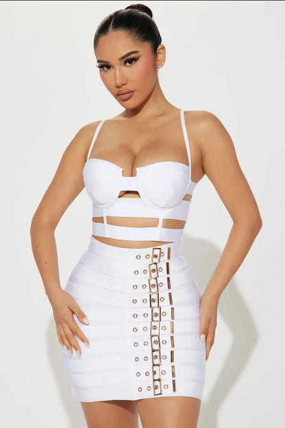High Quality Women Sexy Bandage Tops Fashion Pencil Skirts Set Nightclub Party Celebrate Women's Set