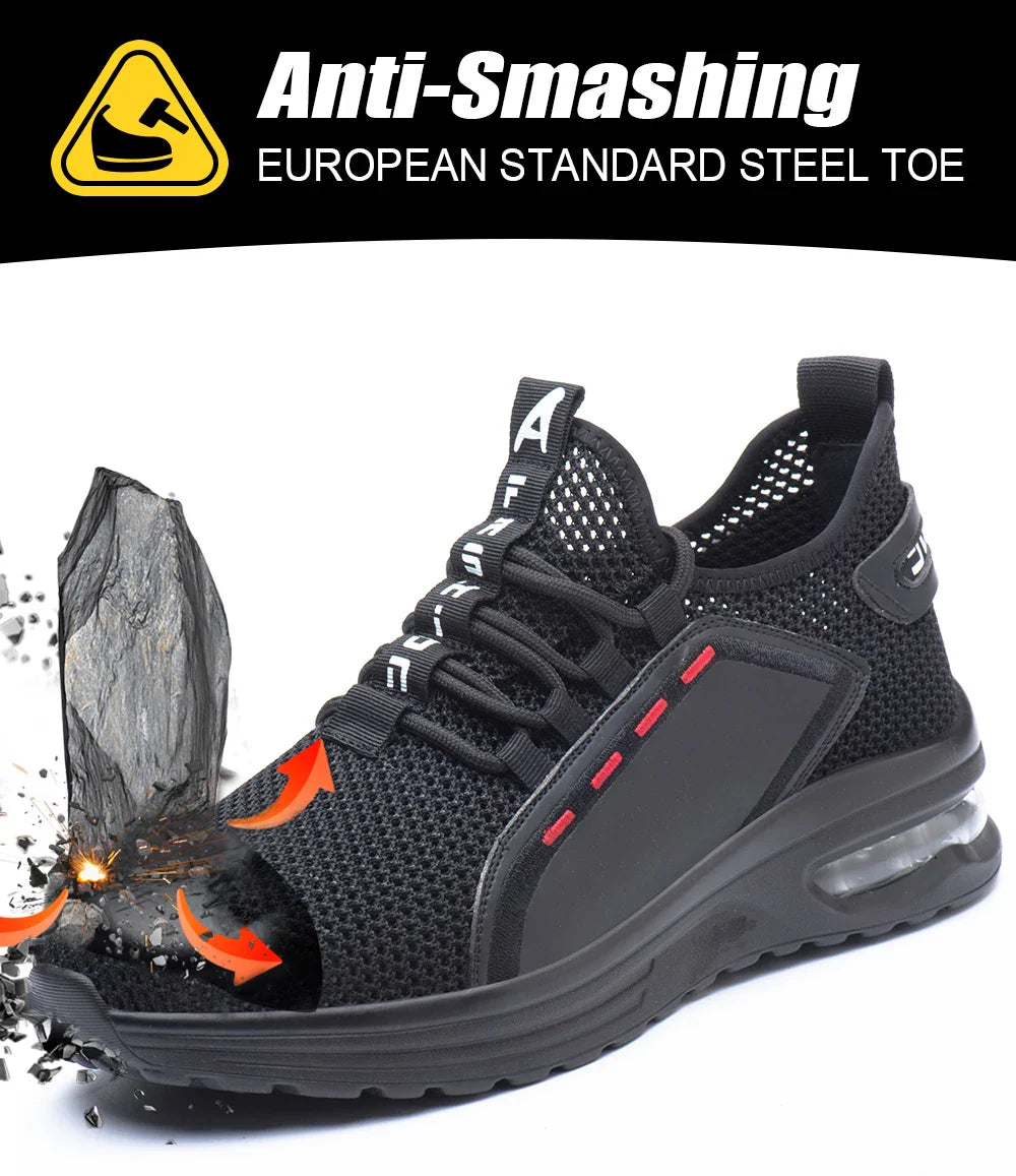 Men's Summer Mesh Safety Shoes Steel Toe Anti- Crush Breathable Lightweight Work Shoes Knitted Upper Kevlar Insertion Proof