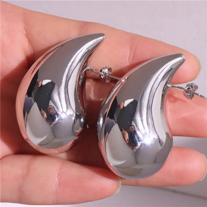5CM Stainless Steel Water Drop Earring for Women Chunky Hollow Smooth Exaggerated Thick Large Jewelry 2023 New Design