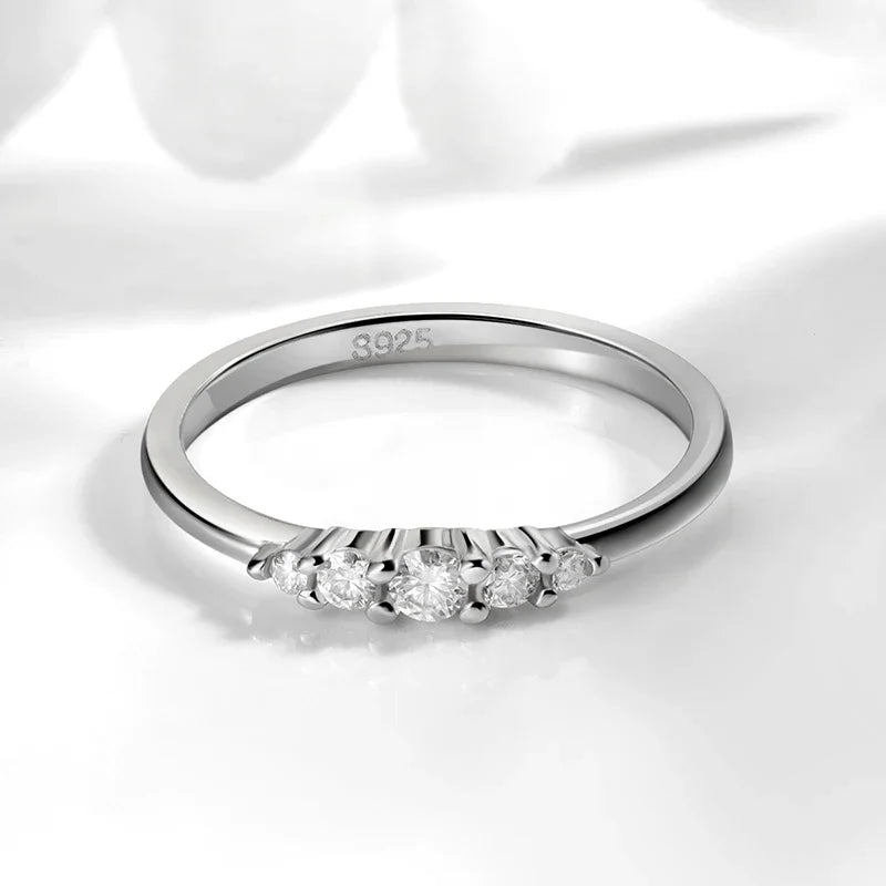 0.13CTTW 2.5mm Certified Moissanite Rings for Women 5 Stones Sparkling Sterling Silver 925 Wedding Band Mach Diamond GRA