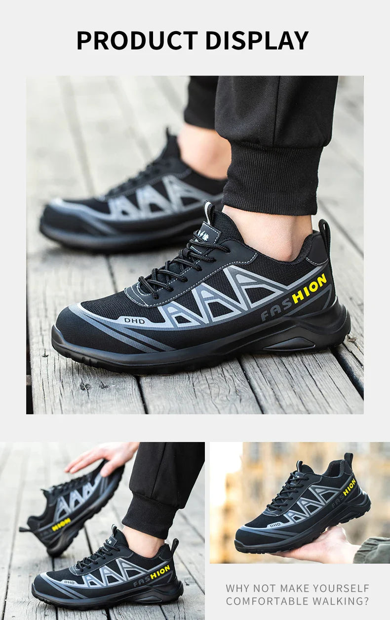 Fashion Sports Shoes Work Boots Puncture-Proof Safety Shoes Men Steel Toe Shoes Security Protective Shoes Indestructible