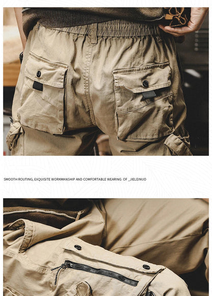 Autumn Men's Cargo Pants New Multi-Pocket Tactical Casual Pants Straight Leg Fashion Tactical Trousers Elastic Waist Cargo Pants