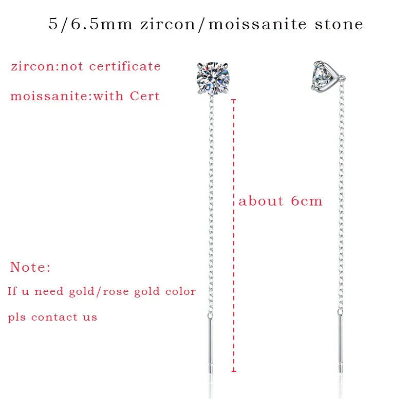 5/6.5mm Tassel Round Cut Moissanite Drop Earring for Women Classic Four-claws Lab Diamond Ear Jewelry 925 Sterling Silver