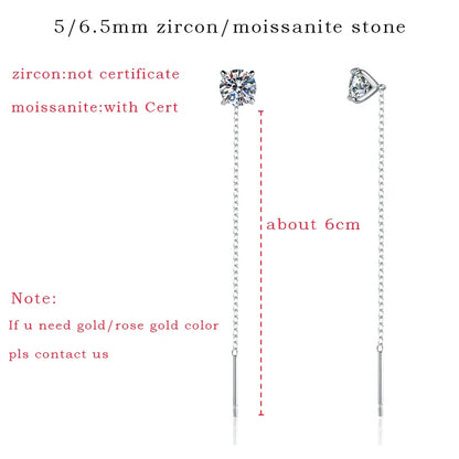 5/6.5mm Tassel Round Cut Moissanite Drop Earring for Women Classic Four-claws Lab Diamond Ear Jewelry 925 Sterling Silver