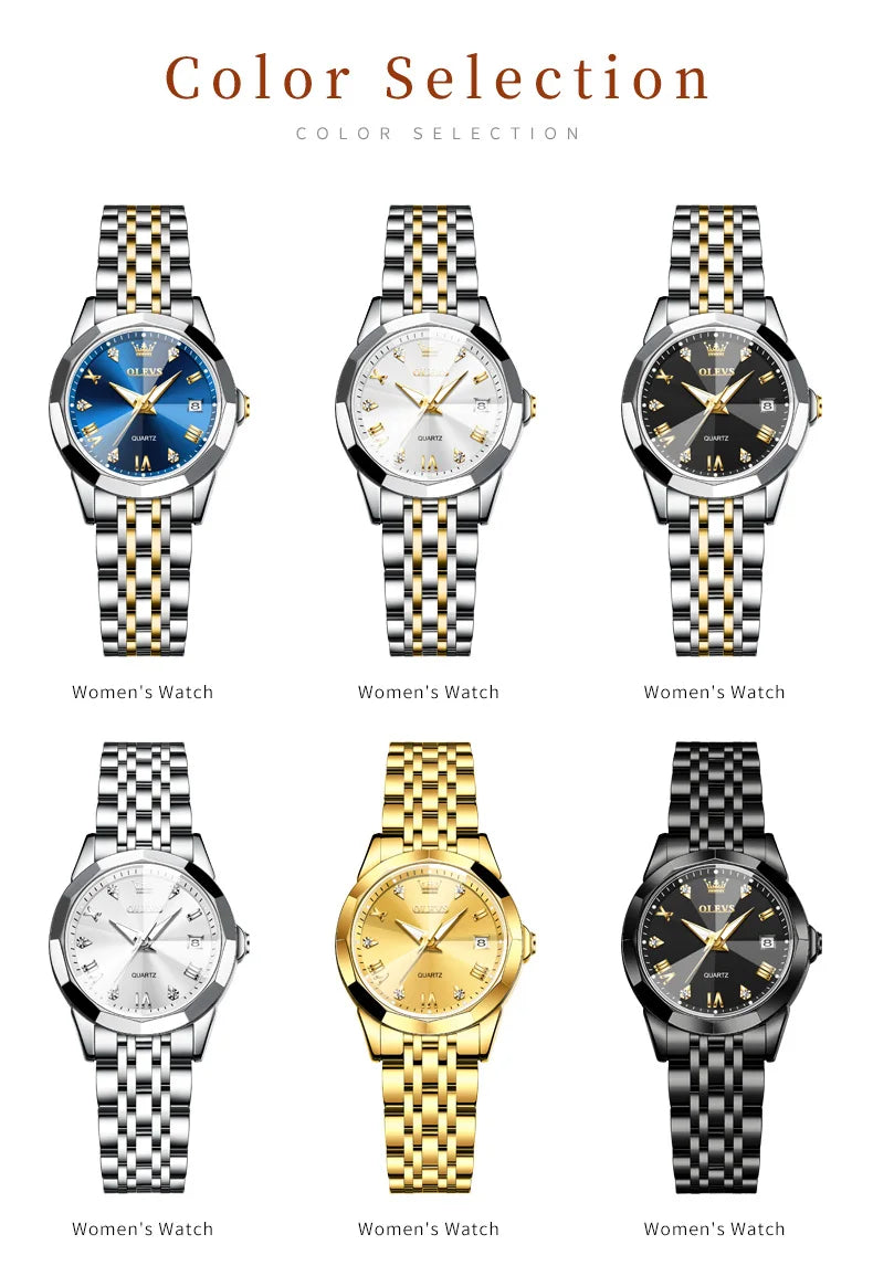 Fashion Golden Watch for Women Stainless Steel Waterproof Women's Watches Elegant Original Luxury Ladies Quartz Wristwatch