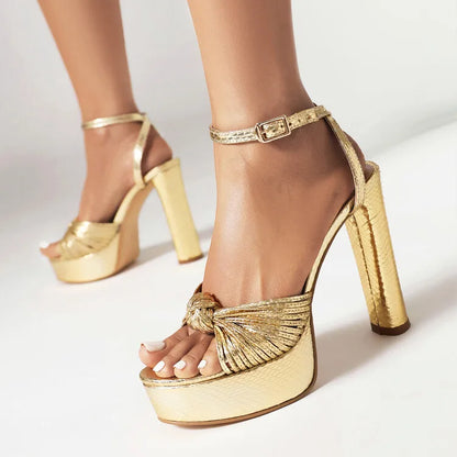 Womens Narrow Band Sandals Gold Platform Sandal 12cm Thick Sole High Heels Ladies Sandal Summer Gladiator Women Shoes 42