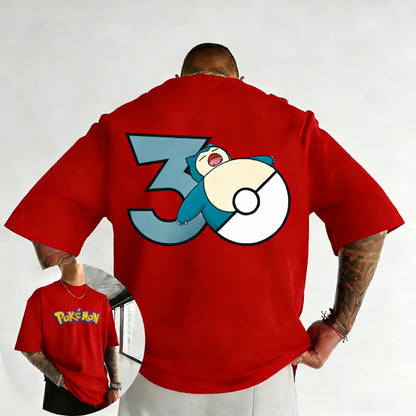 30th Anniversary Snorlax Printed T-shirt Summer Men's and Women's Trendy Large Loose Casual Y2K Short Sleeve Top