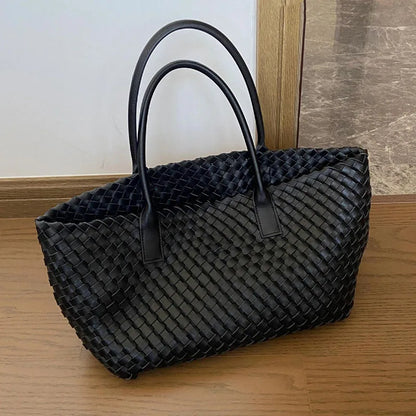 2025 Autumn/Winter New Fashion Big Bag Large Capacity Woven Bag Women'S Handbag Neutral Tote Bag Pu Shoulder Bag