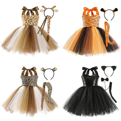 Novo Conjunto de Saia de Tule Roupa Infantil Cos Animal Alce Roupa de Halloween Vestido de Gatinho de Malha para Meninas Vestido para Apresentação Escolar