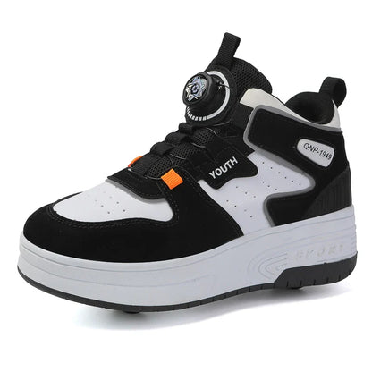 Children's walking shoes 2024 new double wheel invisible roller skates young primary school children big child swivel buckle