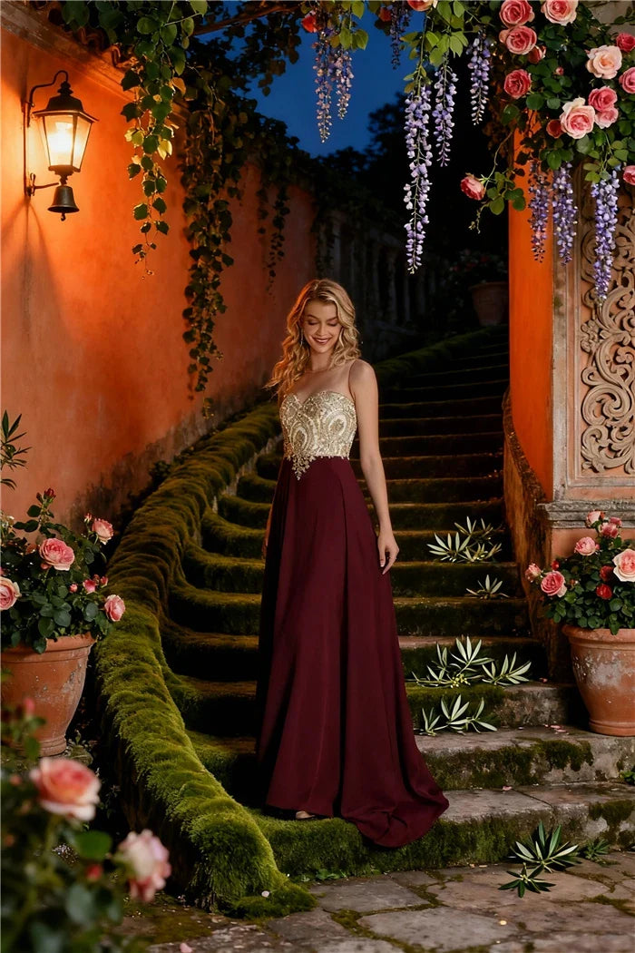 A-line Sweetheart Lace Christmas Party Dress Elegant Backless Long  Chiffon Beaded Evening Dresses Formal Prom Wedding Party Gow