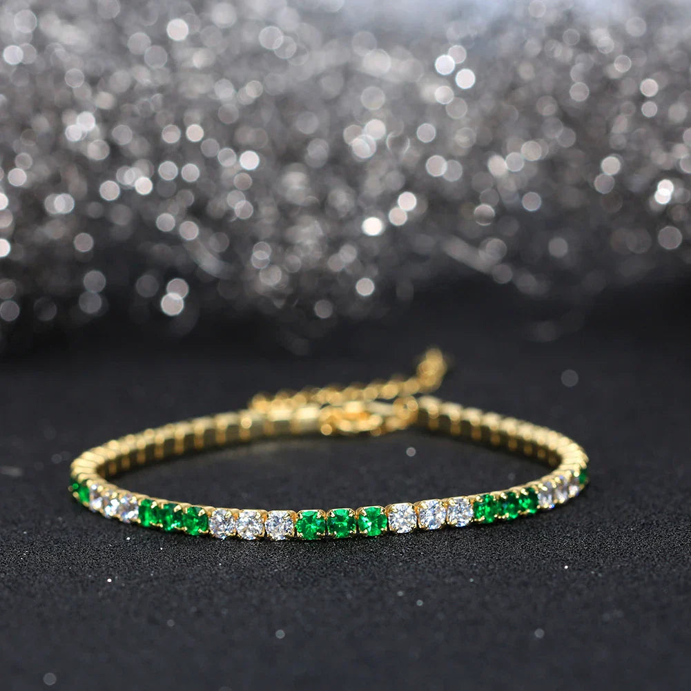 Fashion 3mm Bezel Setting Colorful 4A Cubic Zirconia Tennis 925 Sterling Silver Adjustable Bracelet for Women SB192