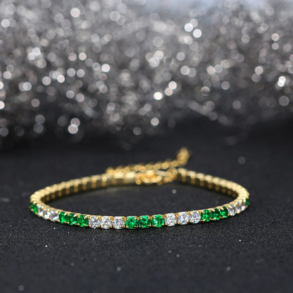 Fashion 3mm Bezel Setting Colorful 4A Cubic Zirconia Tennis 925 Sterling Silver Adjustable Bracelet for Women SB192