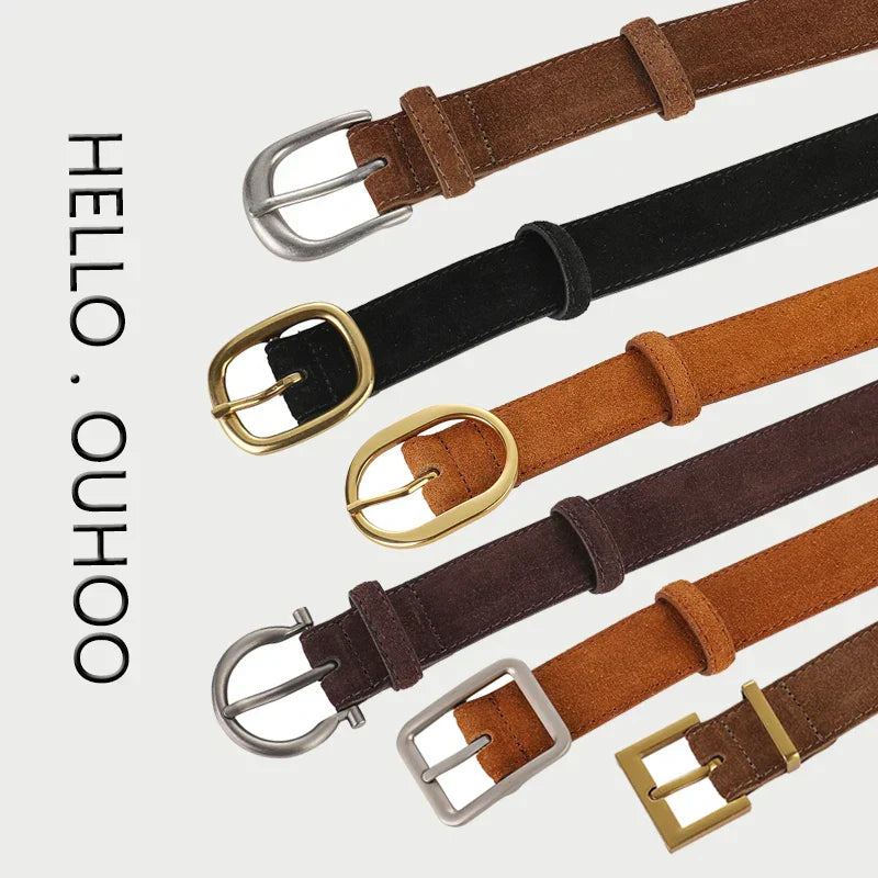 Fashion Suede Cowhide Women‘s Belts Genuine Leather 2.8cm Wide Belt Metal Buckle Women Belt Matched Dress Jeans Skinny Girdle