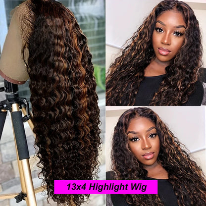 Highlight Deep Wave 4/27 Lace Front Wig Human Hair 13x6 13x4 HD Lace Frontal Wig 1B/30 Colored Ombre Honey Blonde Human Hair Wig