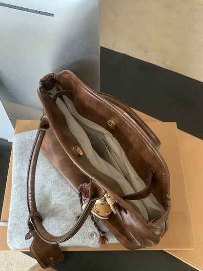 Vintage Designer Luxury Tote Bag Casual Lage Capacity Women's Shoulder Bag Simple Commuting PU Leather Ladies Handbags