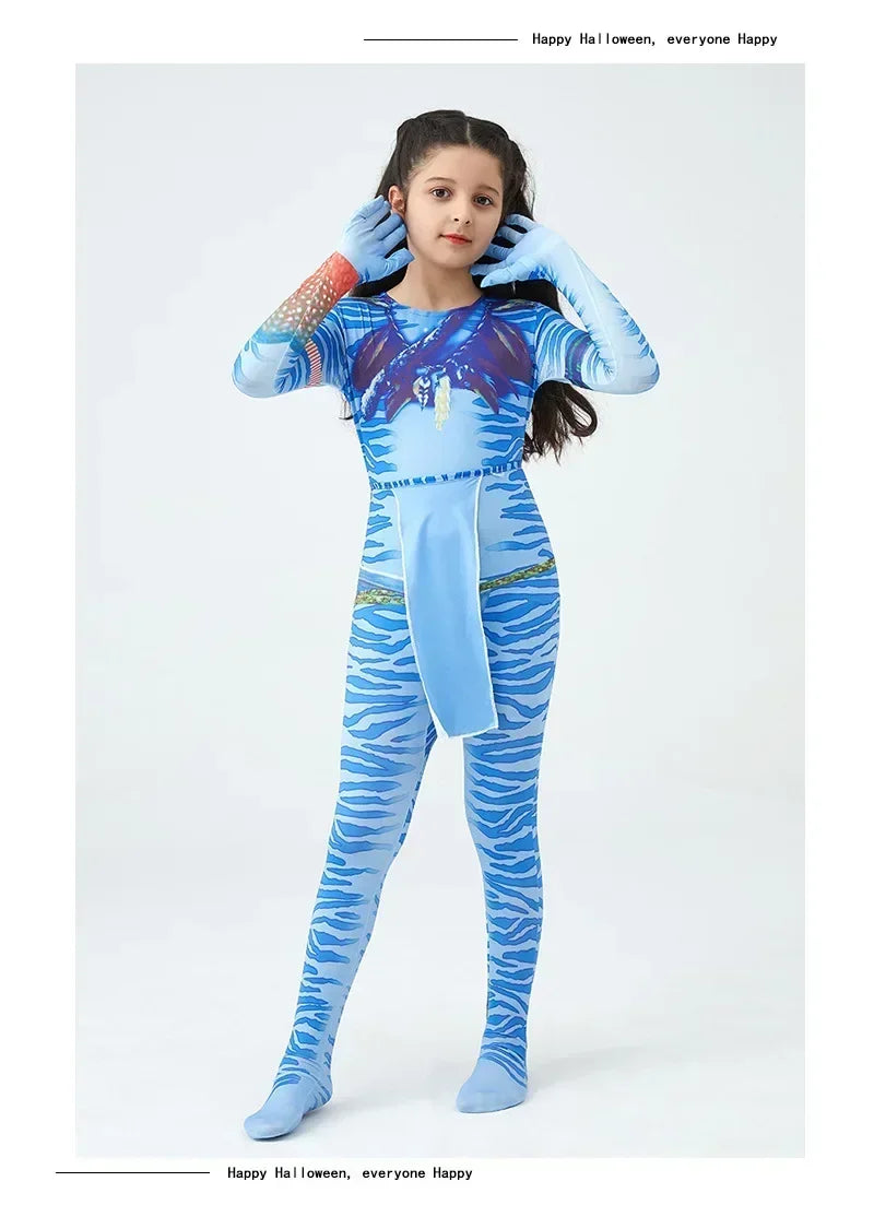 Avatar Costume for Kids Cosplay Alien Child Boy Girl Avatar The Way of Water Christmas Halloween Masquerade Party Dress Up