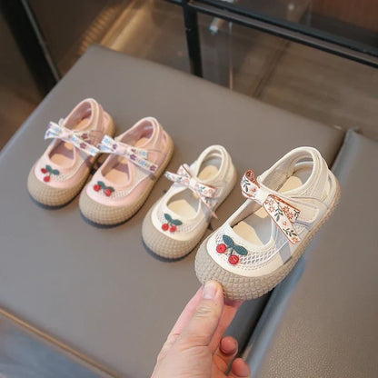 Baby Girls Sandals Cut-outs Cherry Children Beach Shoes Toddler Kids Summer Princess Shoes Anti Slip Soft Sole Babies Sandals