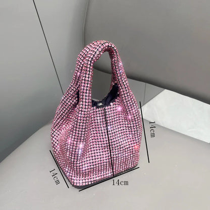 Shiny Crystal Clutch purse bucket Shoulder bag rhinestone Handmade purses and handbags luxury Designer Evening clutch Bag Purse