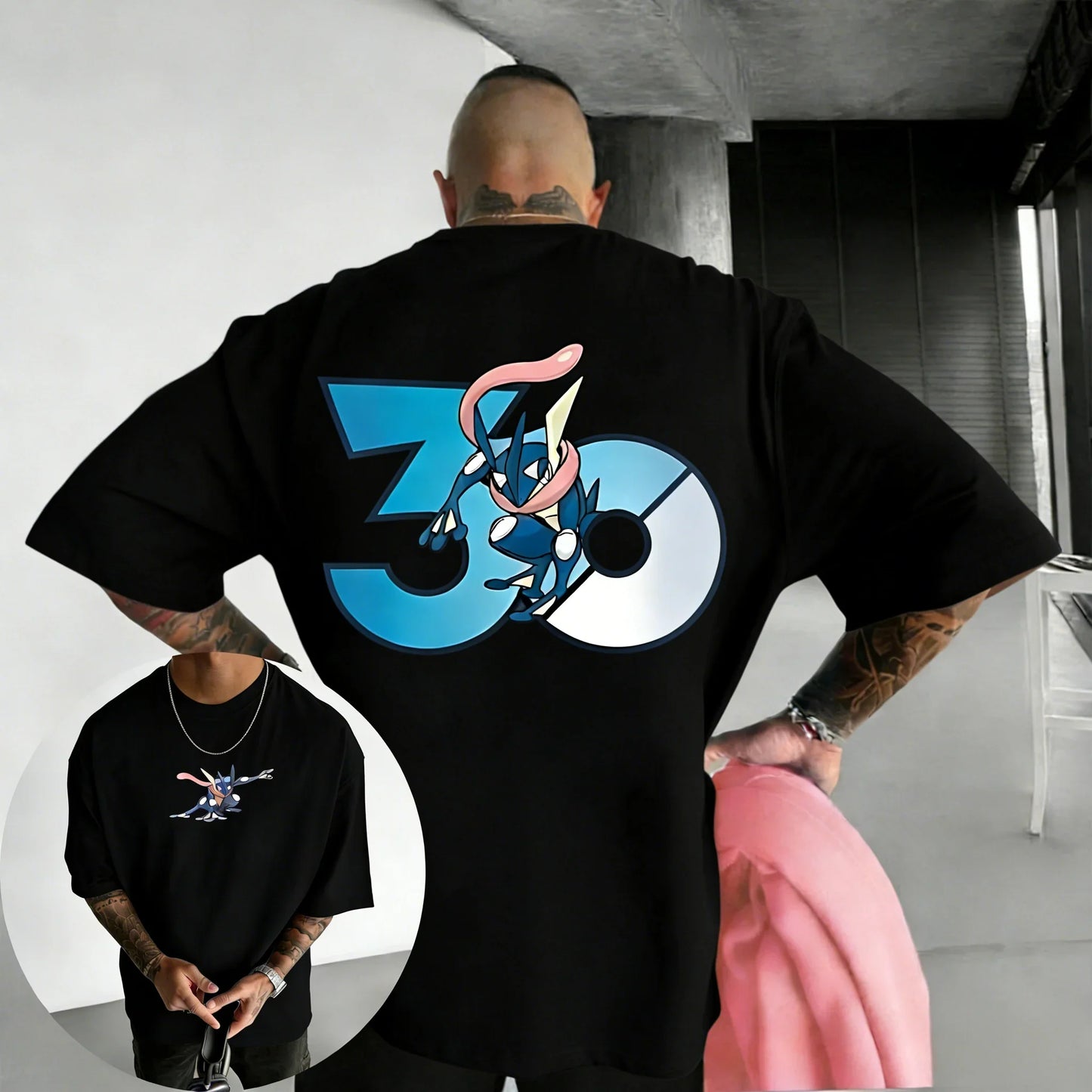 30th Anniversary Greninja Printed T-shirt Summer New Men's and Women's Loose Casual Hip Hop Trendy Short Sleeve Top