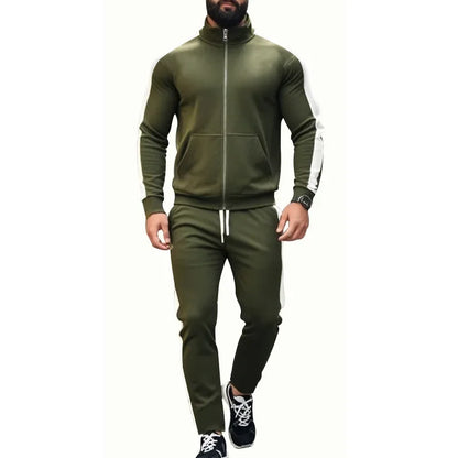 2025 Spring Autumn Men's 2-Piece Set Color Blocking Zipper Stand Collar Casual Sports Jacket Sweatshirt Trousers Suit