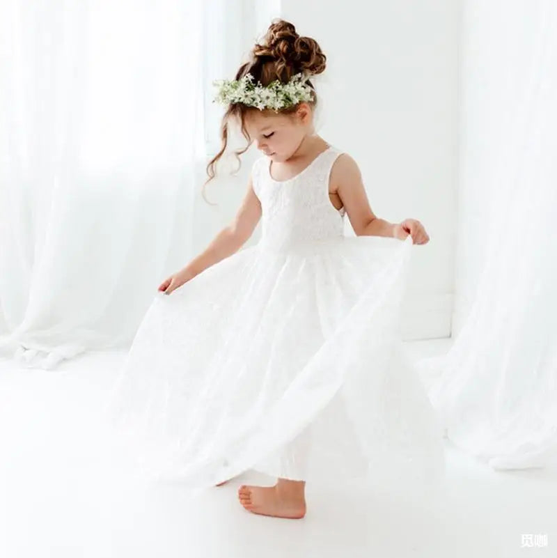 Vestido de renda branco para meninas Deeling Gaunt Doce menina florista Saia elegante de dama de honra Roupas de Natal para meninas de 4 a 12 anos
