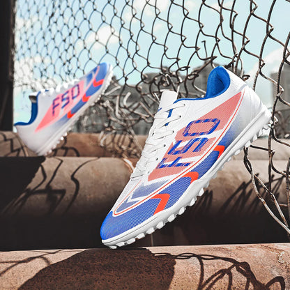 Breathable TF Soccer Shoes Men Women Kids PU+Fabric Non-Slip Wear-Resistant Rubber Sole Training Shoes
