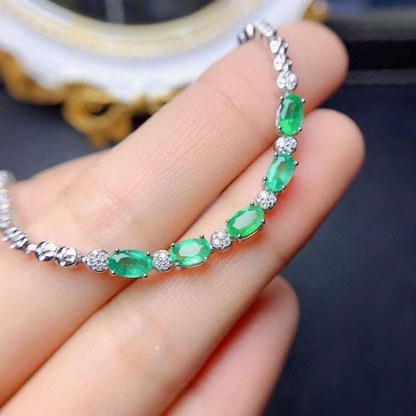 New Style Natural Emerald Bracelet for Women Jewelry Real 925 Silver Gold Plated Natural Gem Birthstone Party Gift Sale
