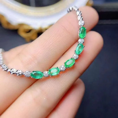 New Style Natural Emerald Bracelet for Women Jewelry Real 925 Silver Gold Plated Natural Gem Birthstone Party Gift Sale