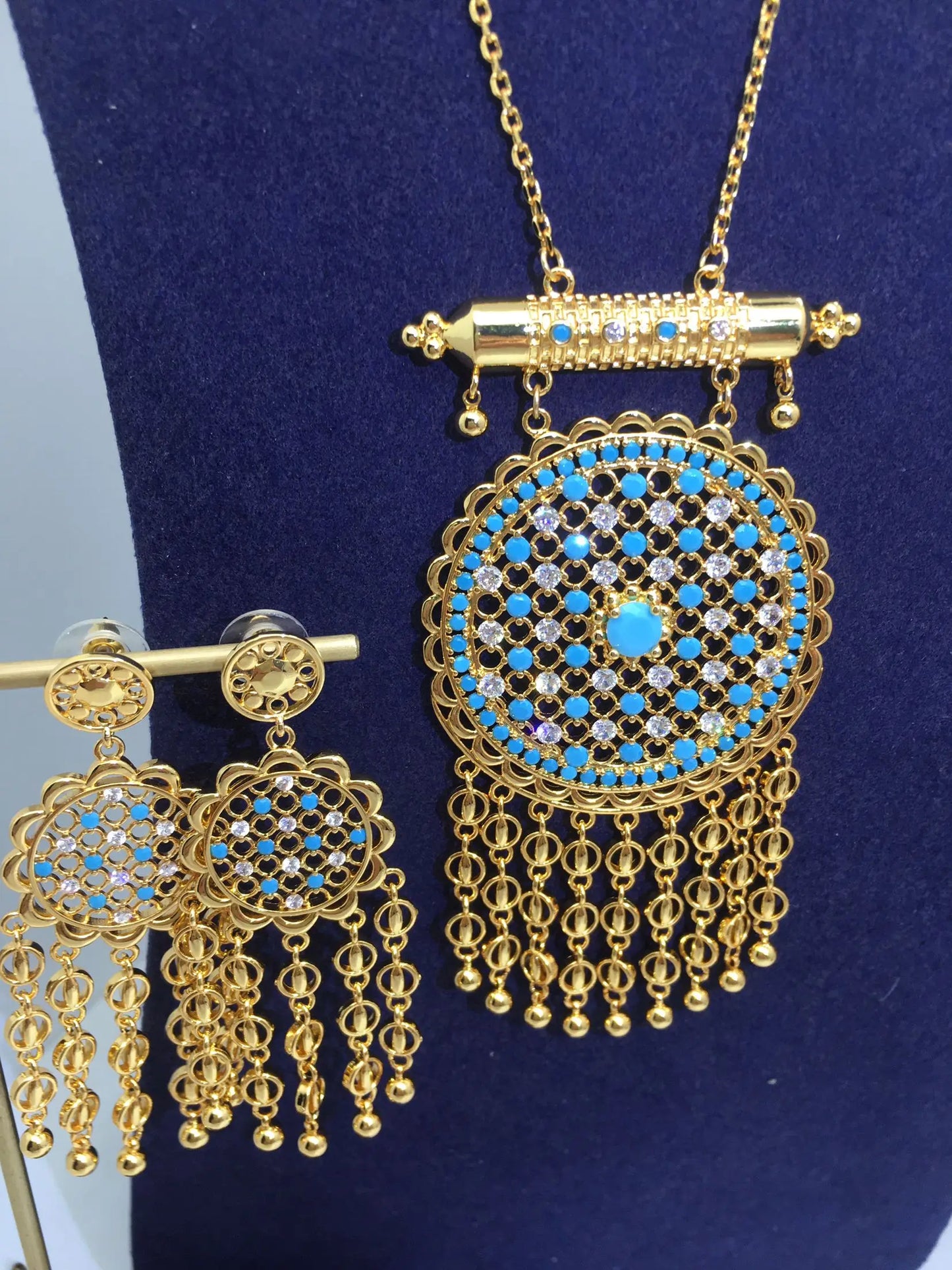 Trendy 2PCS Luxury Waterdrop Indian Jewelry Sets For Women Wedding Party Indian Dubai Bridal Necklace Bracelet Earrings