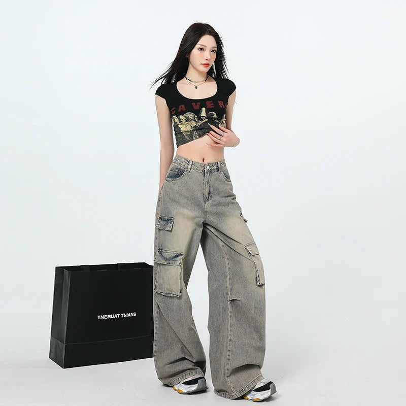 Y2k Jeans Wide Pants Woman Cowgirls Jean Shorts