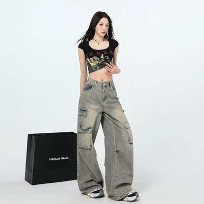 Y2k Jeans Wide Pants Woman Cowgirls Jean Shorts