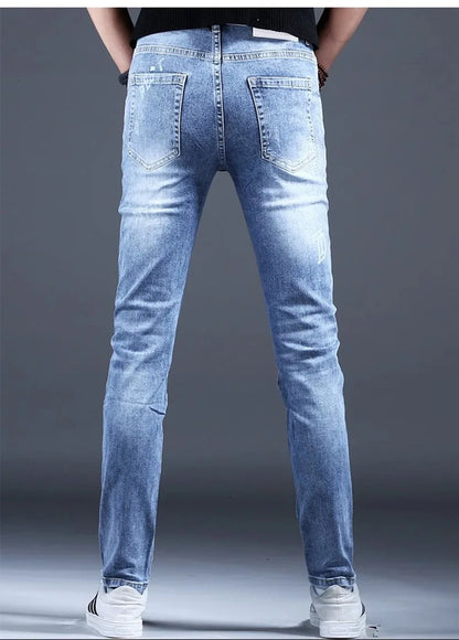 Spring and Autumn New Classic Fashion Elastic Fit Ankle Pants for Men - Casual Slim Fit Retro Sport High-Quality Denim Jeans