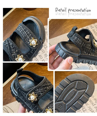 2025 Nice Straw Children Sandals New Arrivals Girls Appliques Metal Decos Sandals for Kids Girl Anti-kick Toe Beach Shoes I03242
