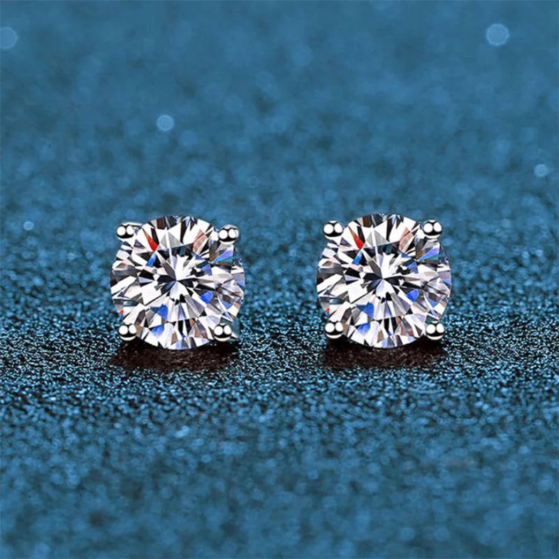 Real 0.2-3CT D Color Moissanite Stud Earrings For Women Party 4 Prong S925 Silver 0.1CT 3mm Pass Diamond Test Earring Gift