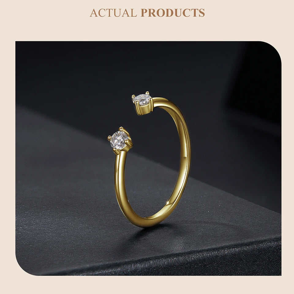 Moissanite White Gold Plated Adjustable Ring 925 Sterling Silver Exquisite Open Ring for Women Fine Jewelry Gift