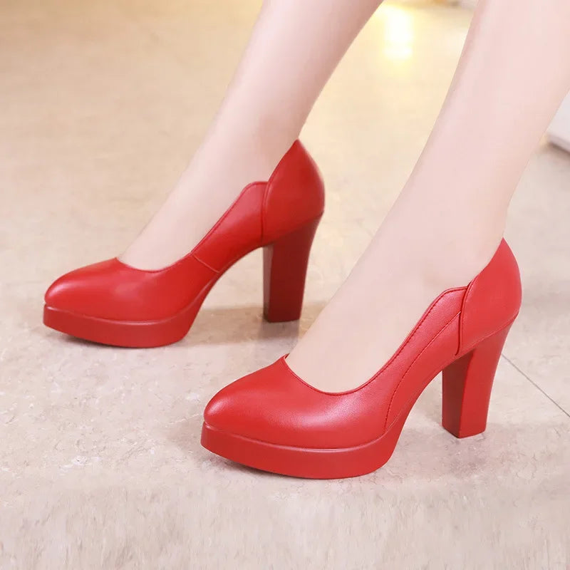Small Size 32-43 Shallow Red Silver White Wedding Shoes Women Spring 2025 Thick Platform Pumps Woman High Heels for Office