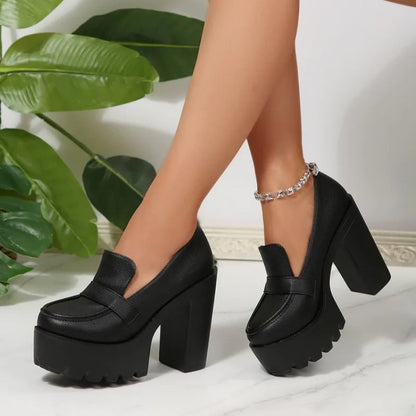 New 2026 Large Size Versatile Comfortable Thick Heel Mary Janes Fashionable High Heel Single Shoes for Women Round Toe Rubber So