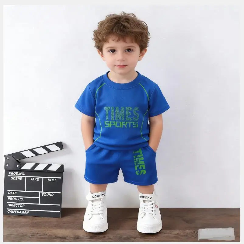 New children's set boys' summer Korean version letter printed quick drying short sleeved shorts sports set