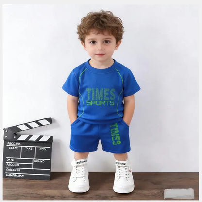 New children's set boys' summer Korean version letter printed quick drying short sleeved shorts sports set