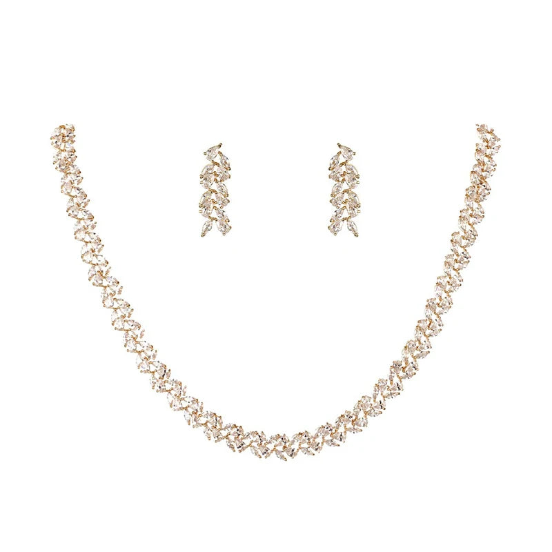 Marquise Cut Cubic Zirconia Tennis Necklace and Earring Elegant Wedding Bridal Jewelry Set