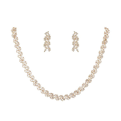 Marquise Cut Cubic Zirconia Tennis Necklace and Earring Elegant Wedding Bridal Jewelry Set