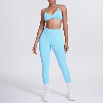 Women 2pcs Patchwork Sport Yoga Suit Training Sleeveless Sport Gym Tops Tummy Control Slimming Booty Leggings Yoga Suit Sports